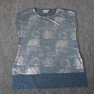 Dantelle Blue Silver Metallic Knit‎ Sleeveless Tunic Top Women's Size M